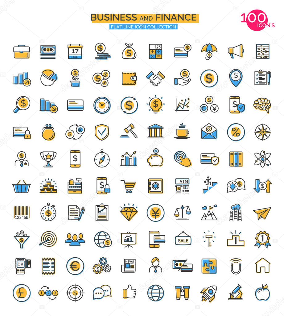 Set of finance, business and start up thin line stroke icon