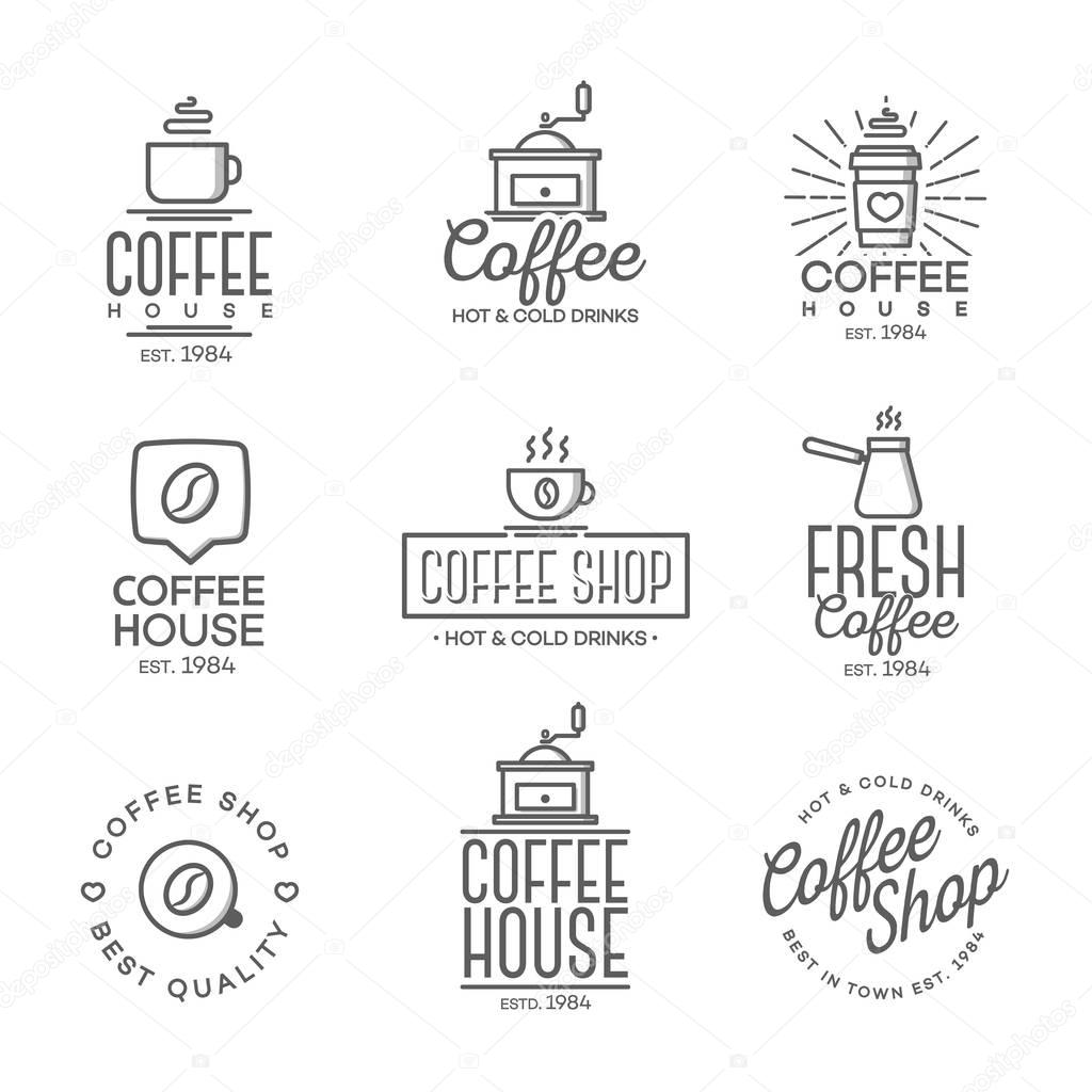 Set of coffee shop logo isolated on white background. Vector design elements, business signs, logos, identity, labels, badges and other branding objects for your business. Vector illustration.