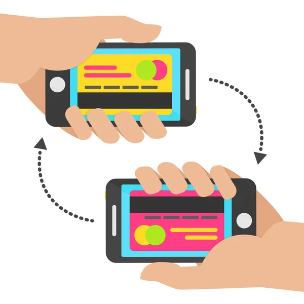 Концепція мобільних платежів з карткою. Передача мобільної концепції. Векторна ілюстрація — стоковий вектор