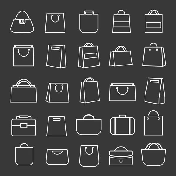 Conjunto de bolsa de compras de línea delgada iconos de color blanco y estilo plano aislado sobre fondo blanco — Archivo Imágenes Vectoriales