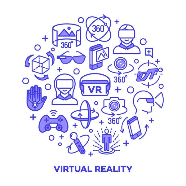 Concetto di realtà virtuale con icone a colori isolate su sfondo bianco — Vettoriale Stock