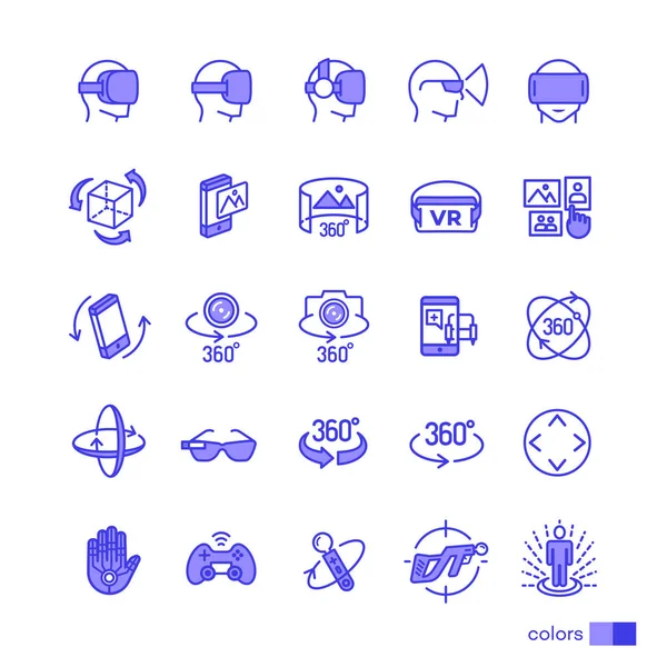 Set dari ikon virtual reality gaya warna untuk proyek desain aplikasi anda terisolasi - Stok Vektor