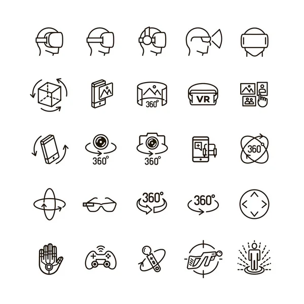 Set of virtual reality icons black think line style for your app design project — Stock Vector