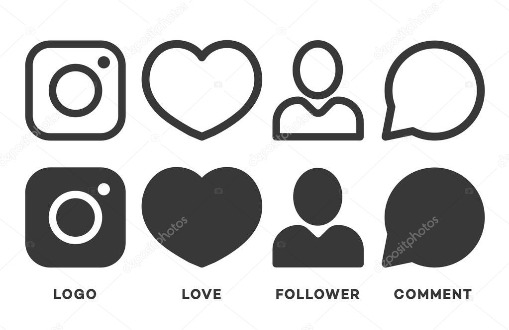 Set of instagram icon black color isolated on white background for your social media app design project. Vector social network icons. Vector Illustration
