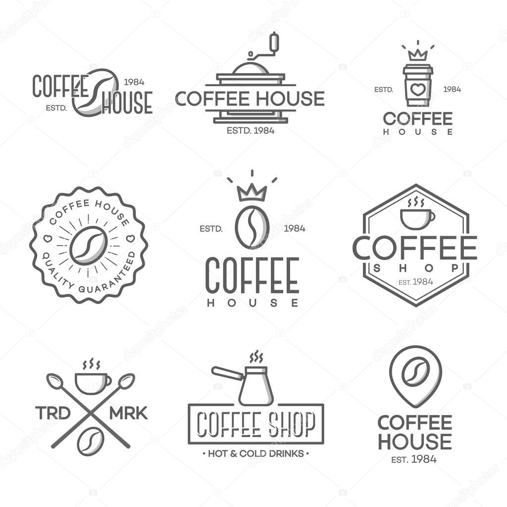 Set of coffee shop logo isolated on white background. Vector design elements, business signs, logos, identity, labels, badges and other branding objects for your business. Vector illustration.