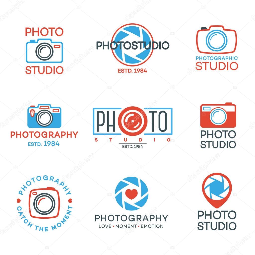 Set of photography logo and photo studio label color