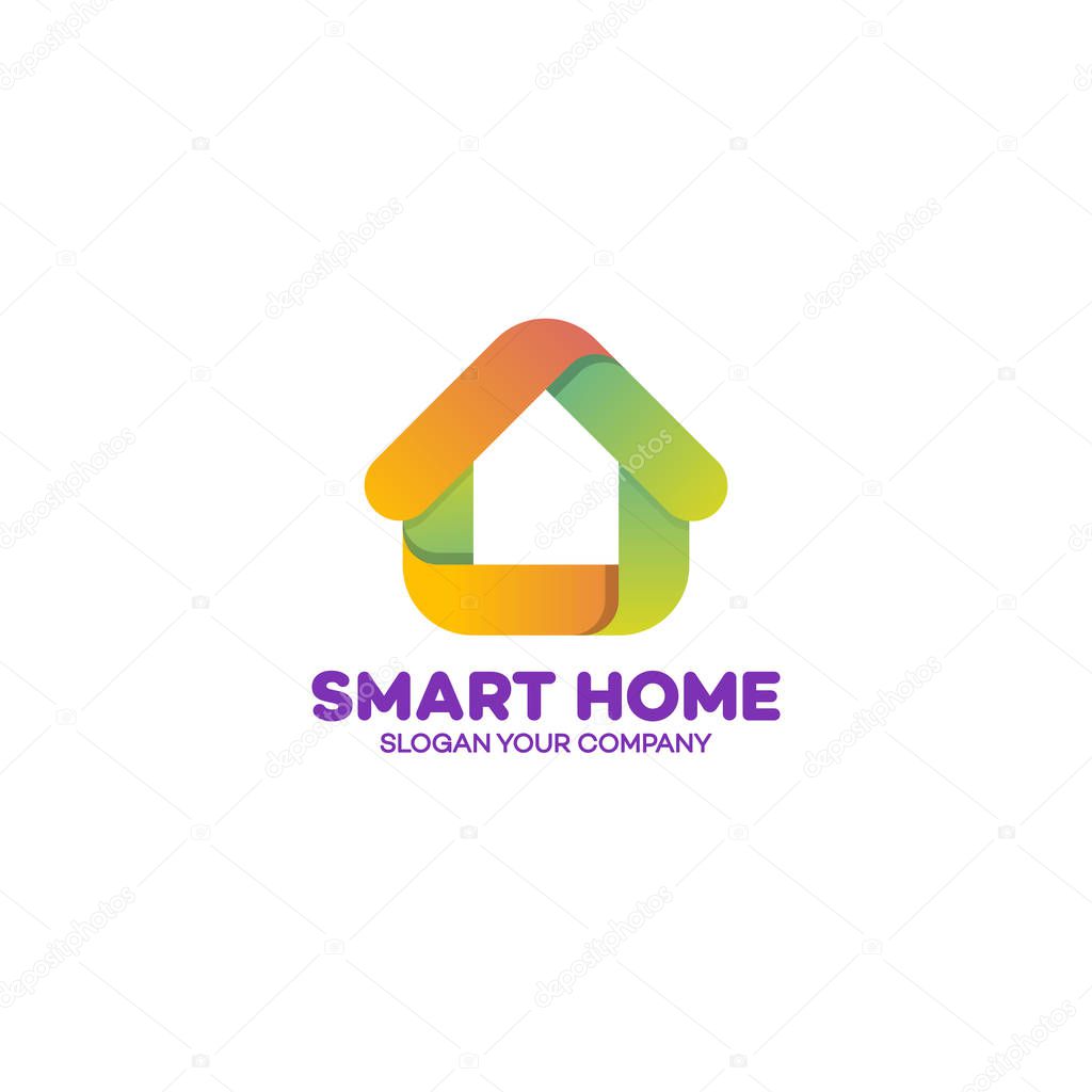 Smart home logo green and orange color isolated on white background used for corporate identity home control, storage house and other. Modern home technology. Vector Illustration