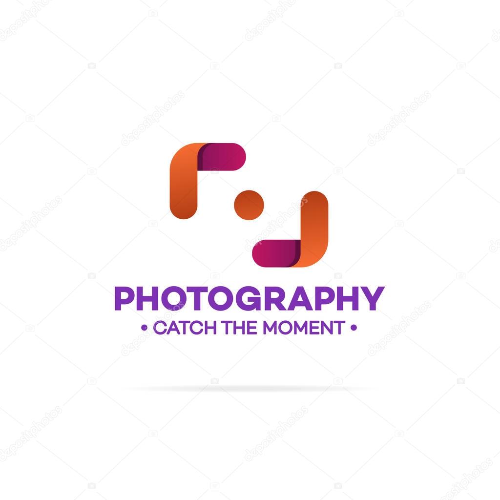Photography logo orange and red color isolated on white background used for corporate identity photo studio, photoschooll, wedding photography. Vector Illustration