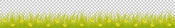 Grass line seamless with yellow flowers — Stock Vector