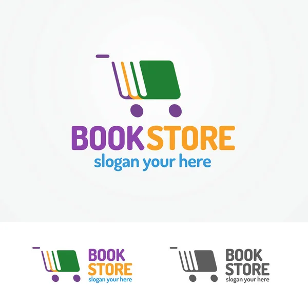 Book store logo set consisting of books and cart — Stock Vector