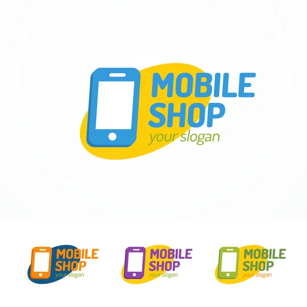 Mobiele winkel logo set met silhouet telefoon — Stockvector