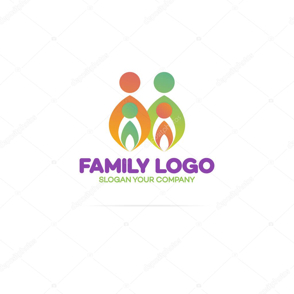Family logo consisting of in simple figures mom, dad and children modern color style used for family medicine practice, people logo, team, group, friendship. Vector Illustration