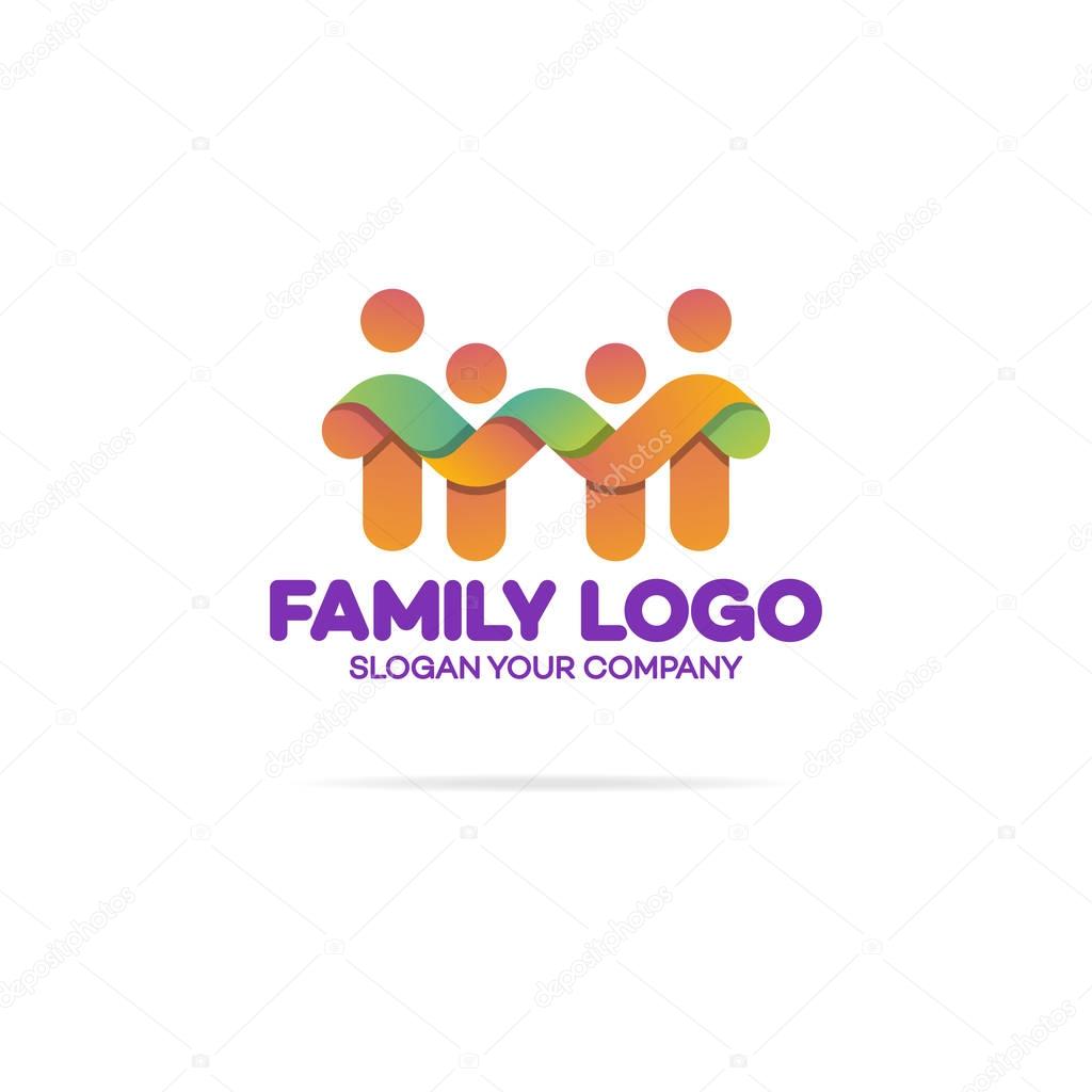Family logo consisting of simple figures dad, mom and two children used for family medicine practice, friendship, people, team, group logo. Vector Illustration