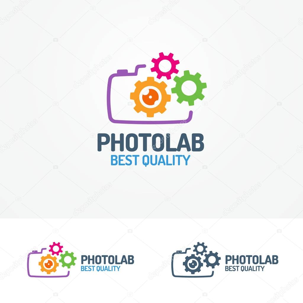 Photolab logo set with photocamera and gears