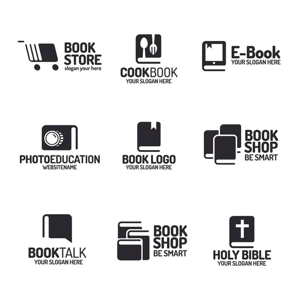 Boek logo set platte zwarte stijl — Stockvector