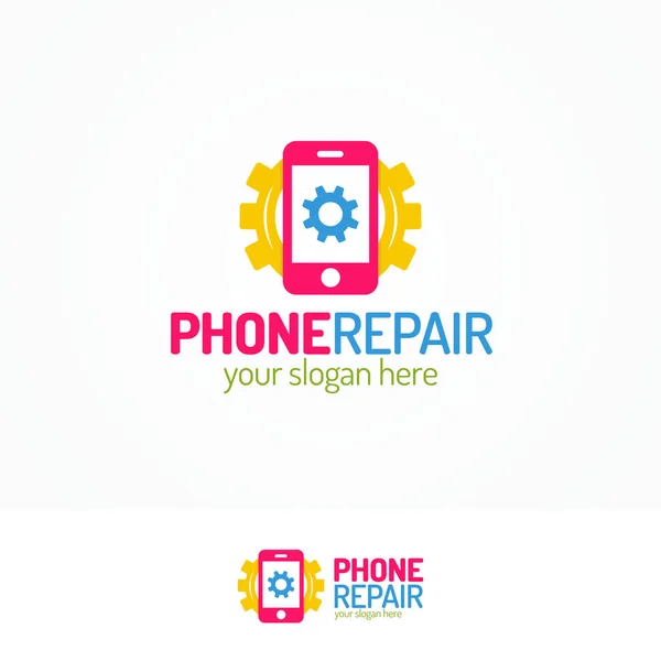 Phone repair logo set with silhouette phone and gear — Stock Vector