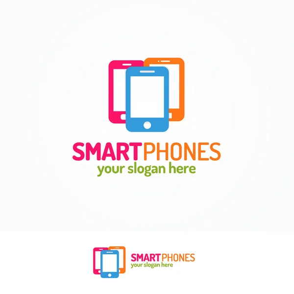 Smartphone logo set con silhouette tre telefoni — Vettoriale Stock