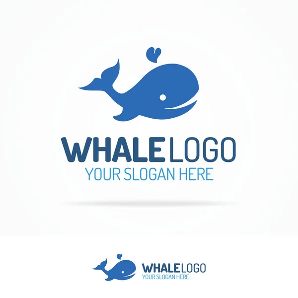 Blue whale with drops water logo set flat color style — Stock Vector