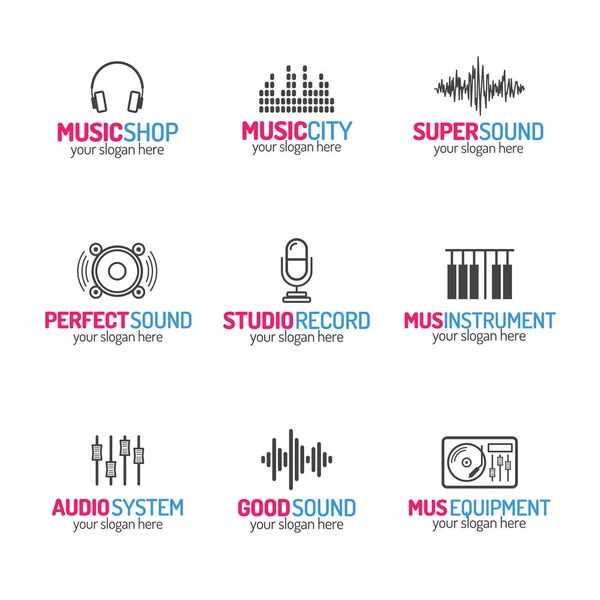Logotipo de loja de música com ícones diferentes —  Vetores de Stock