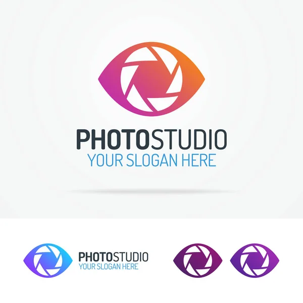 Photo studio logo set with aperture modern flat color — Stock Vector