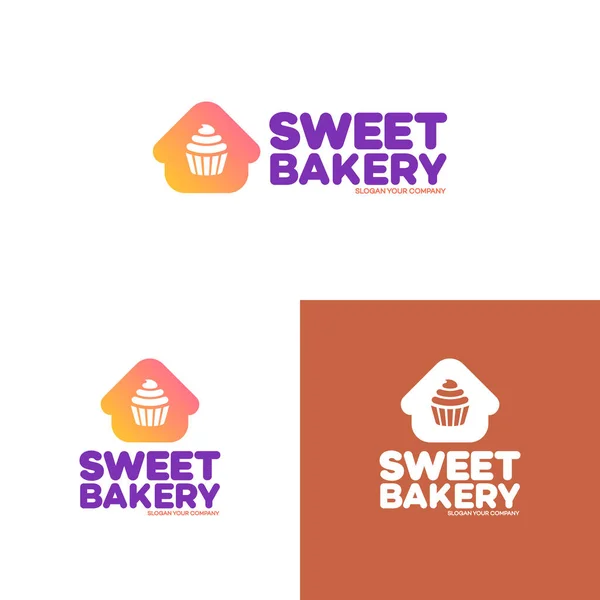 Conjunto de logotipo de panadería dulce que consta de hogar y magdalena — Vector de stock