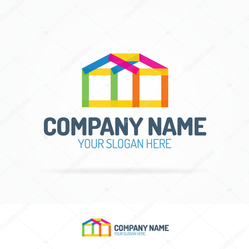 House logo set flat color style
