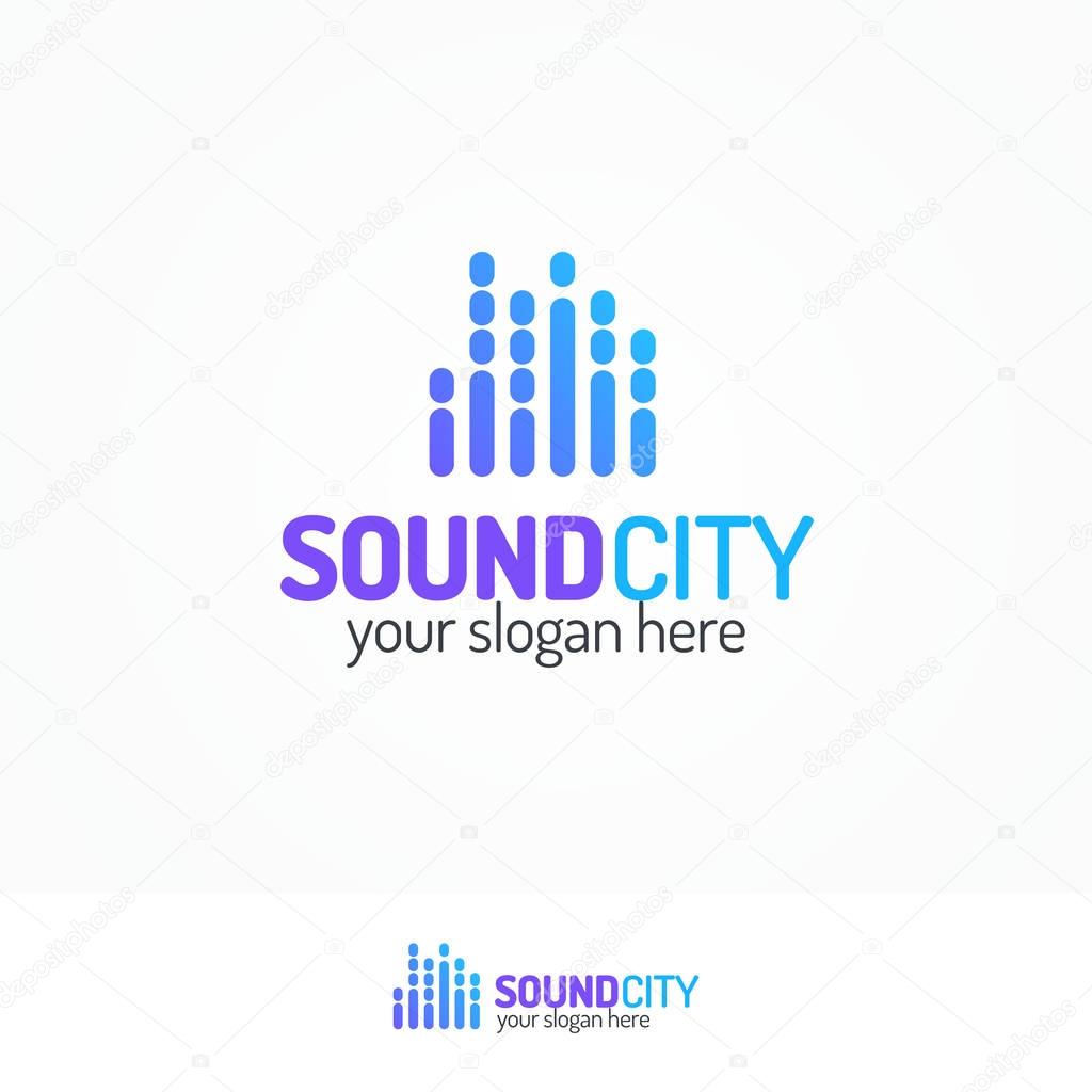 Sound city logo set modern color style isolated on white background for use music store, sound company, audio system shop, equipment market, dj etc. Vector Illustration