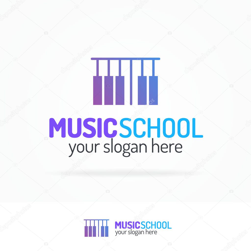Music school logo set modern color style isolated on white background for use music store, record company, audio system shop, dj market etc. Vector Illustration