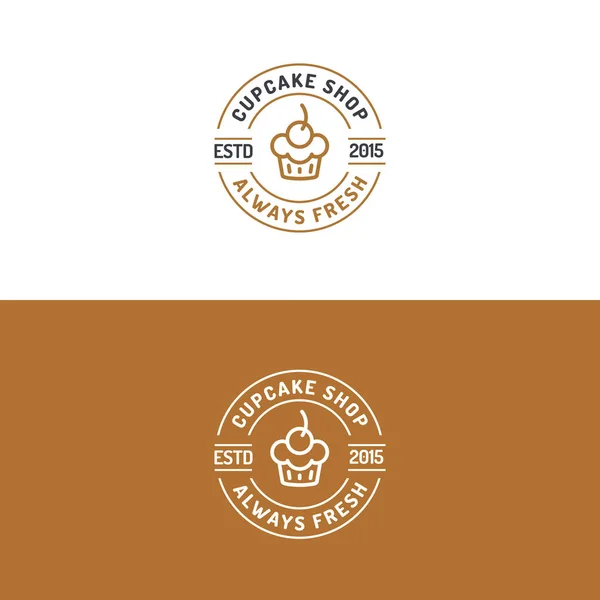 Cupcake tienda logo conjunto moderno estilo de línea — Vector de stock