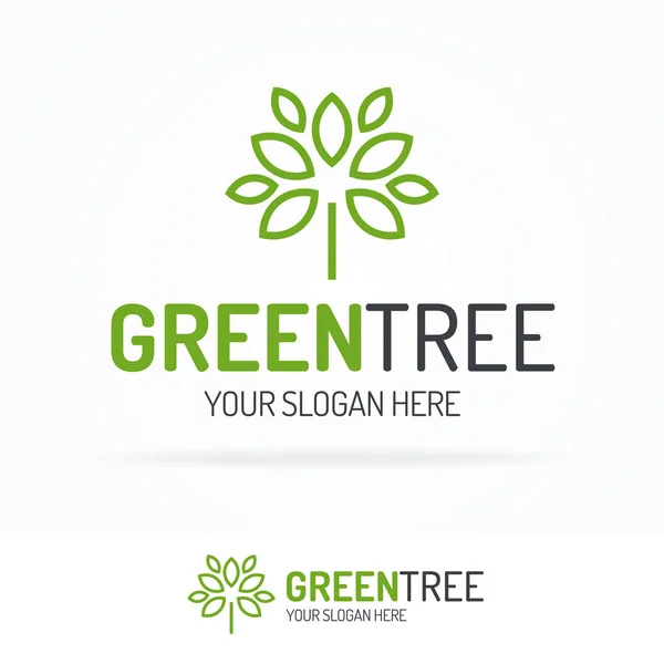 Зеленое дерево логотип набор линии — стоковый вектор