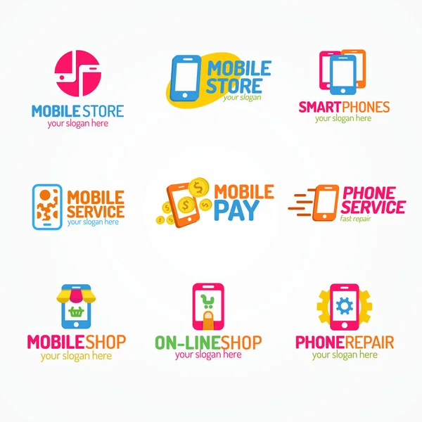 Telefon-Logo setzen Farbstil Verwendung für Smartphone-Shop und Service — Stockvektor