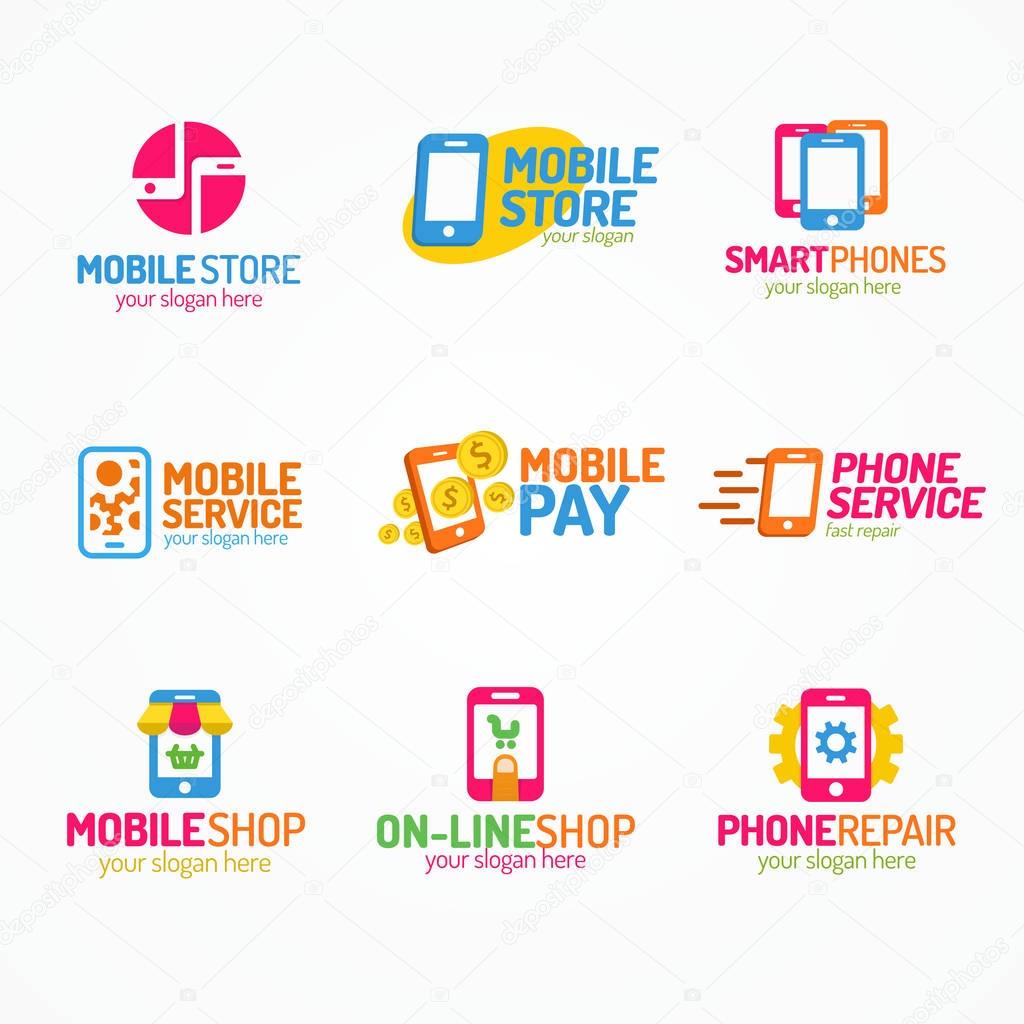 Phone logo set color style use for smartphone shop and service