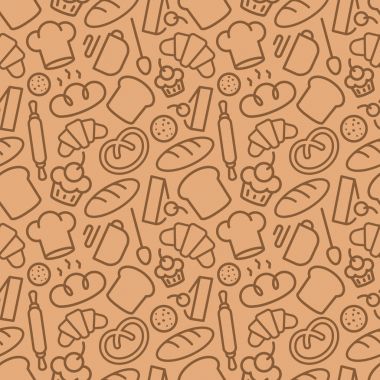 Aksesuar ve gıda çizgi stili kahverengi rengi pişirme oluşan ekmek desen
