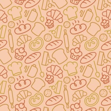 Aksesuar ve gıda çizgi stili farklı rengi pişirme oluşan ekmek desen