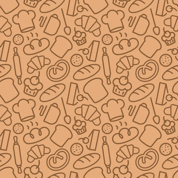 Aksesuar ve gıda çizgi stili kahverengi rengi pişirme oluşan ekmek desen