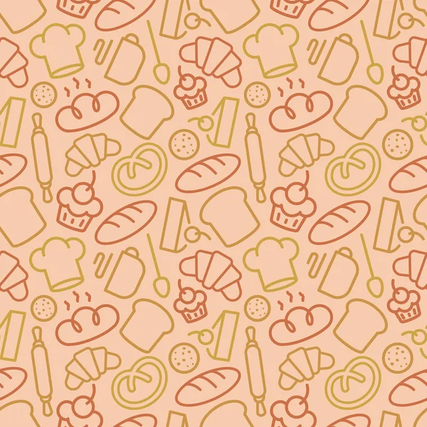 Aksesuar ve gıda çizgi stili farklı rengi pişirme oluşan ekmek desen