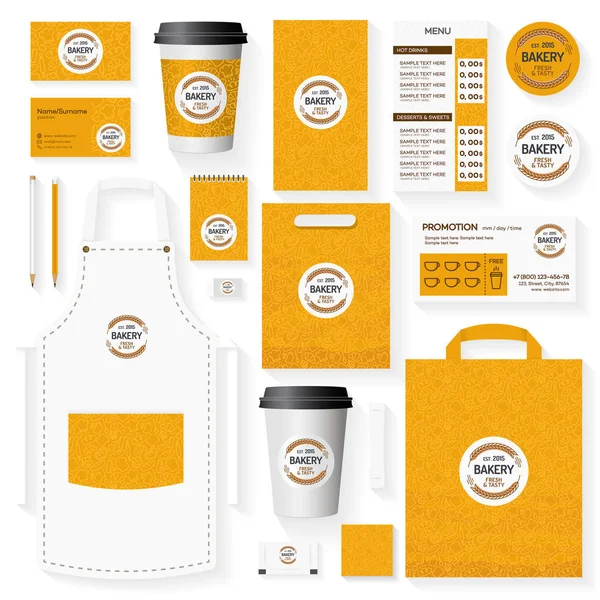 Bäckerei Corporate Identity Vorlagen-Set mit Logo bestehend aus zwei Spica — Stockvektor