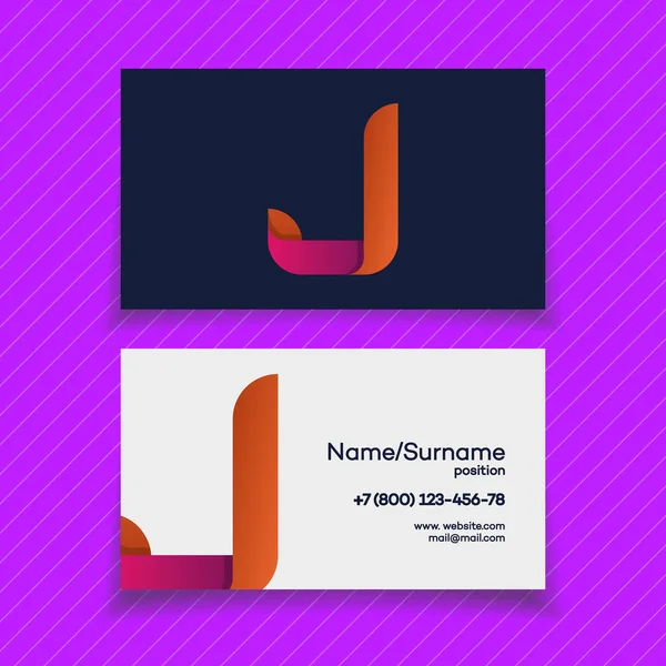 Modèle de conception de carte de visite avec logo lettre J style de couleur moderne sur fond violet — Image vectorielle