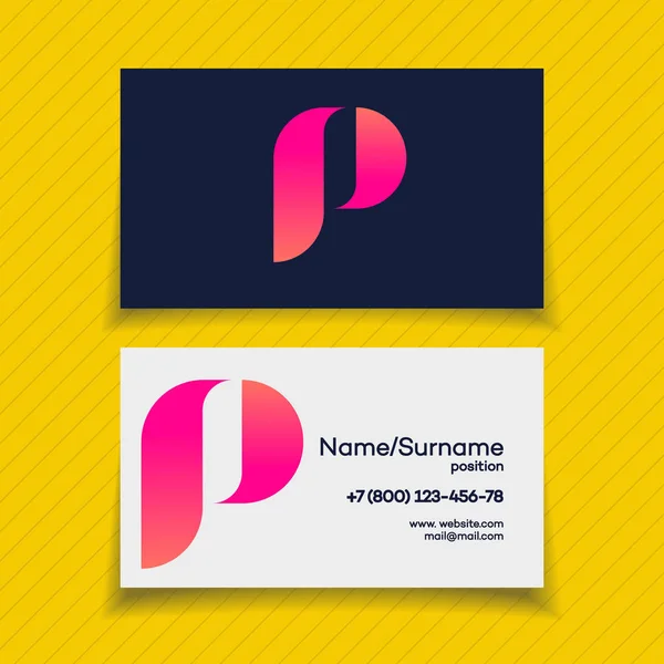 Business card design template with P letter logo modern color style on yellow background — Stock Vector