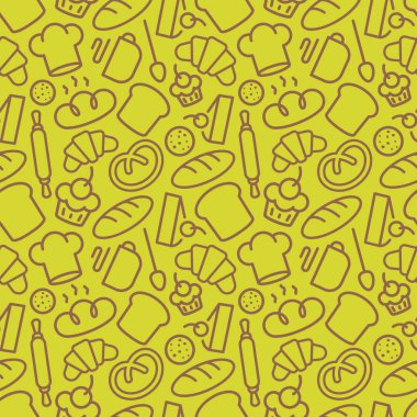 Aksesuar ve gıda kahverengi renk çizgi stili pişirme oluşan ekmek desen