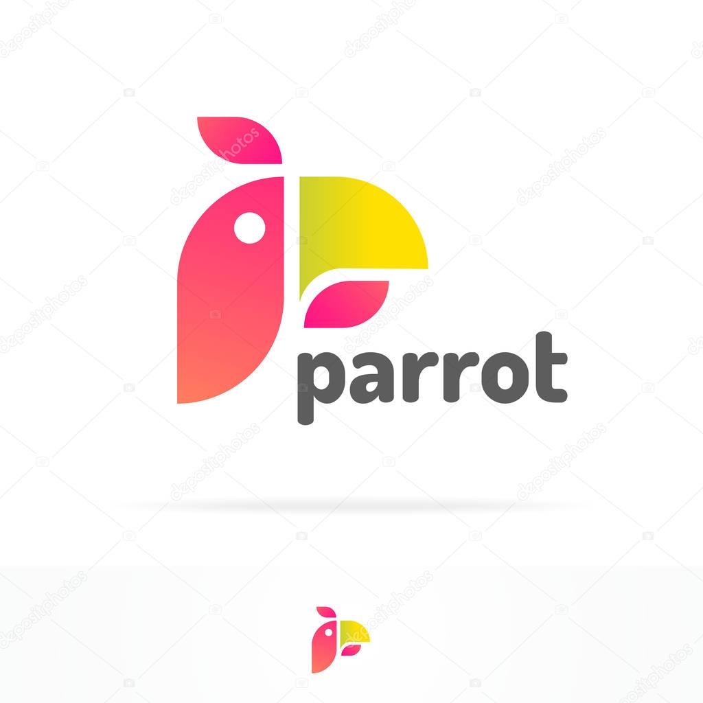 Parrot logo set modern gradient color style isolated on white background for use design studio, pet firm, animal company, zoo etc. Vector Illustration