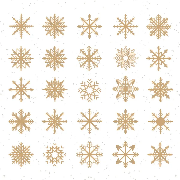 Flocons de neige ensemble style or isolé sur fond de vacances de neige pour vous décoration. Elément de décoration de Noël. Illustration vectorielle — Image vectorielle