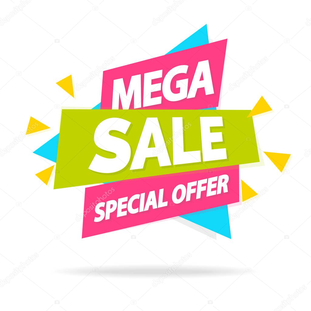 Sale sticker with sign mega sale special offer for special offer, advertisement tag, sale, big sale, mega sale, hot price, discount poster isolated on white background. Vector Illustration