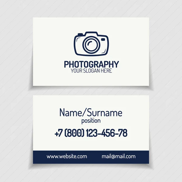 Business card with photography logo and silhouette photocamera line style — Stock Vector