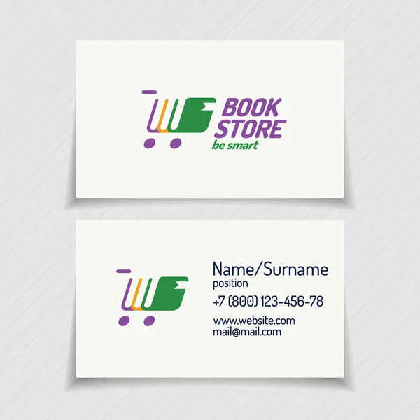 Business card with book store logo consisting of books — Stock Vector