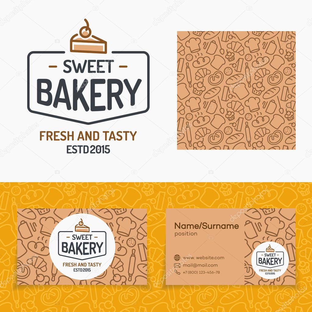 Sweet bakery set with logo consisting of cake and sign fresh