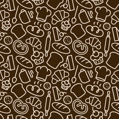 Ekmek yiyecek ve aksesuarlar, bre pişirme ile seamless modeli