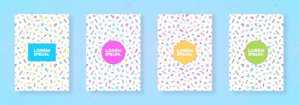 Cover design template set with minimal geometric memphis background for poster, presentation, flyer,