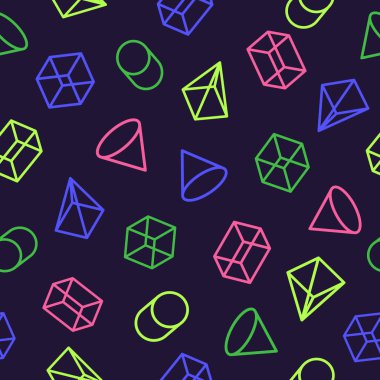 Geometrik desen şekilleri renk çizgi stili için poster, siyah arka plan üzerinde oluşan el ilanı vb.