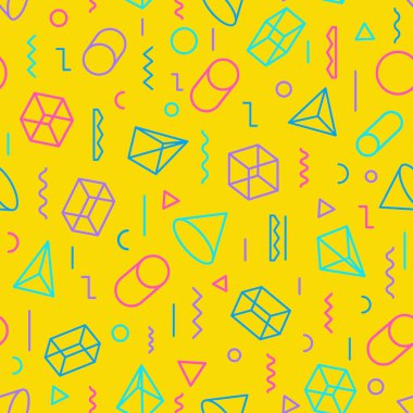 Şekiller ve çizgiler renk stili için broşür, sarı arka plan üzerinde oluşan geometrik desen el ilanı